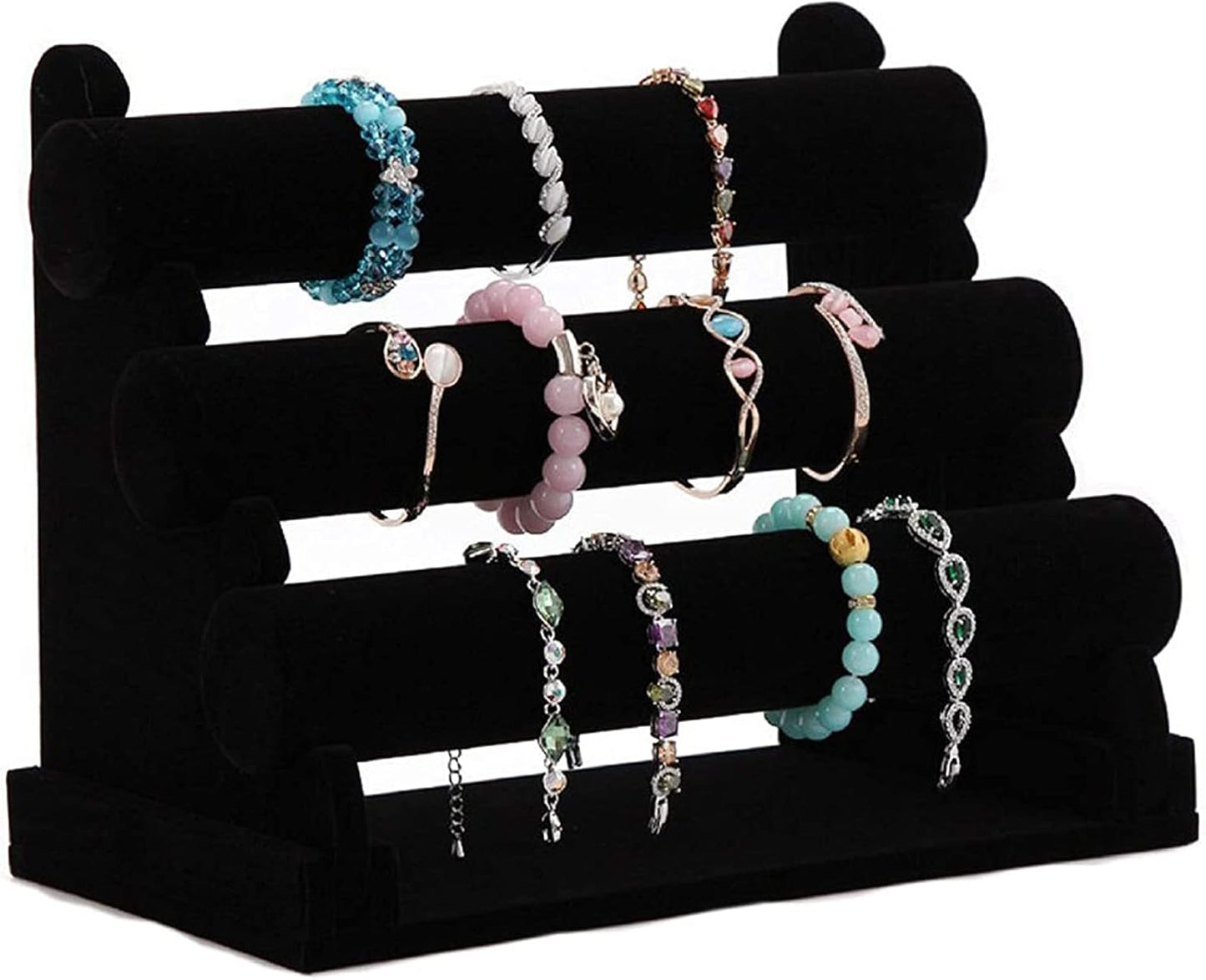 Wudygirl Bracelet Holder Velvet 3 Tier Jewelry Display Stand Storage Watch Bangle Necklace Organizer Showcase(3 Tier)
