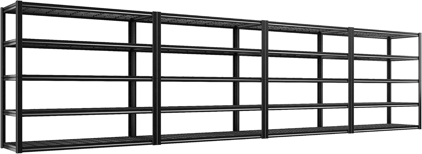 REIBII 48.2''W Garage Shelving Heavy Duty Metal Shelving 3000LBS Storage Shelves Adjustable Metal Shelves Industrial 5 Tier Garage Shelf for Basement Pantry Warehouse Supermarket, 4 Pack