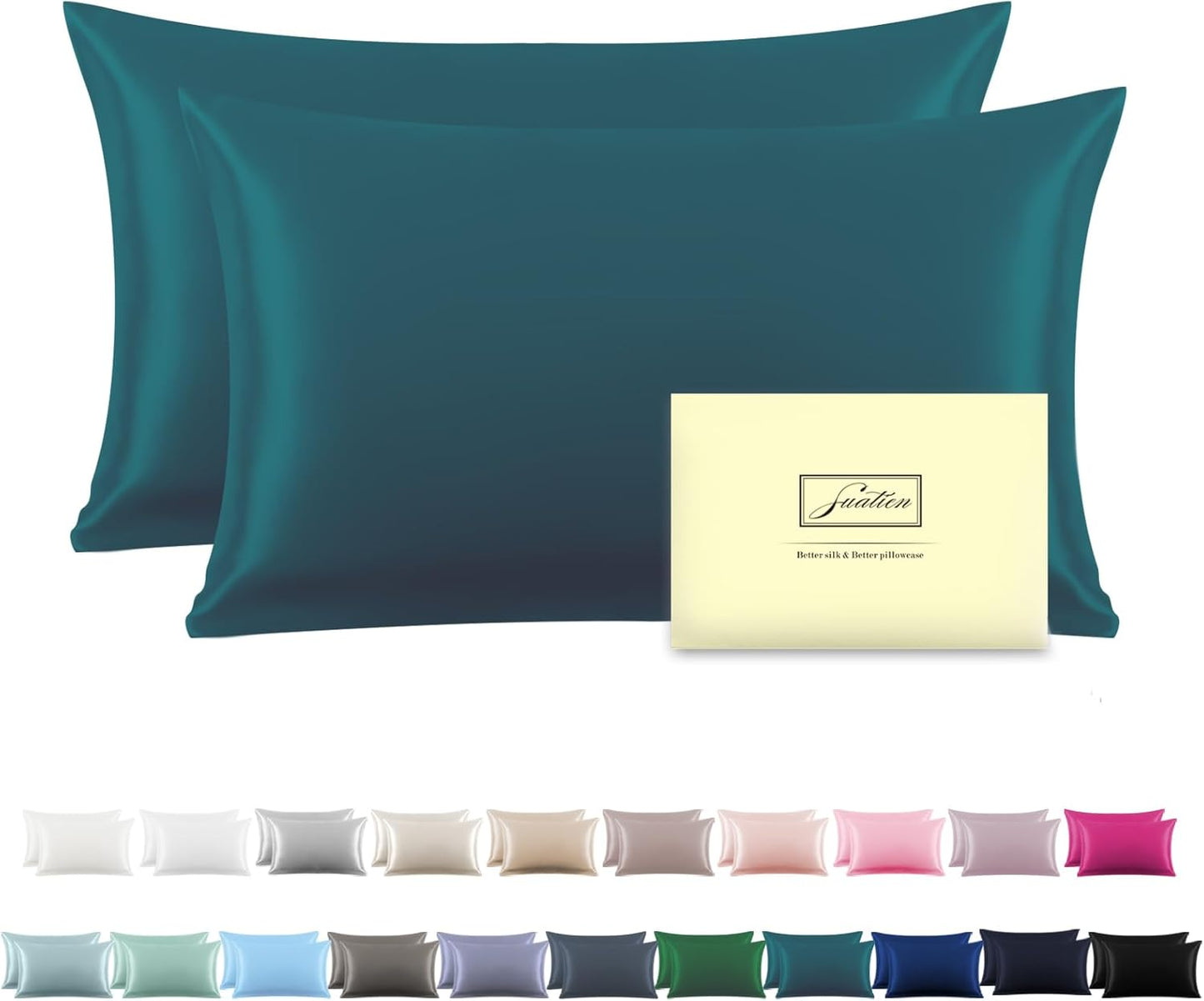 Silk Pillow Cases 2 Pack Soft Breathable and Sliky Queen Size Pillow Cases Set of 2,Natural Mulberry Satin Silk Pillowcase with Hidden Zipper for Hair and Skin (Teal,20"X 30",2pcs)