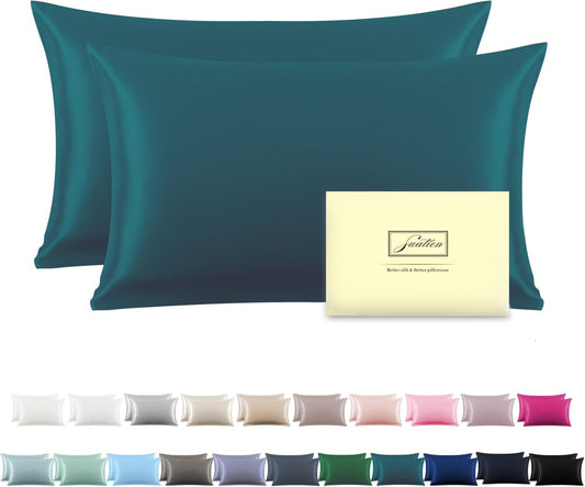 Silk Pillow Cases 2 Pack Soft Breathable and Sliky Queen Size Pillow Cases Set of 2,Natural Mulberry Satin Silk Pillowcase with Hidden Zipper for Hair and Skin (Teal,20"X 30",2pcs)