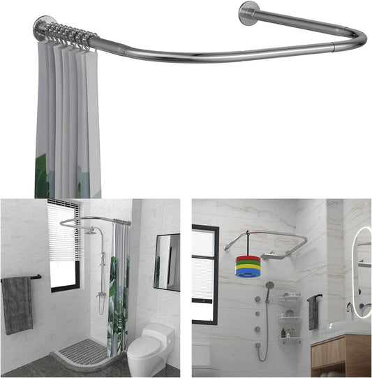 U Shower Curtain Rod Adjustable Stainless Steel U Shaped Rack Drill Free Install for Bathroom, Bathtub, Clothing Store (U Shaped, Length on both sides:31.5"-47",Middle width:34.7"-43")