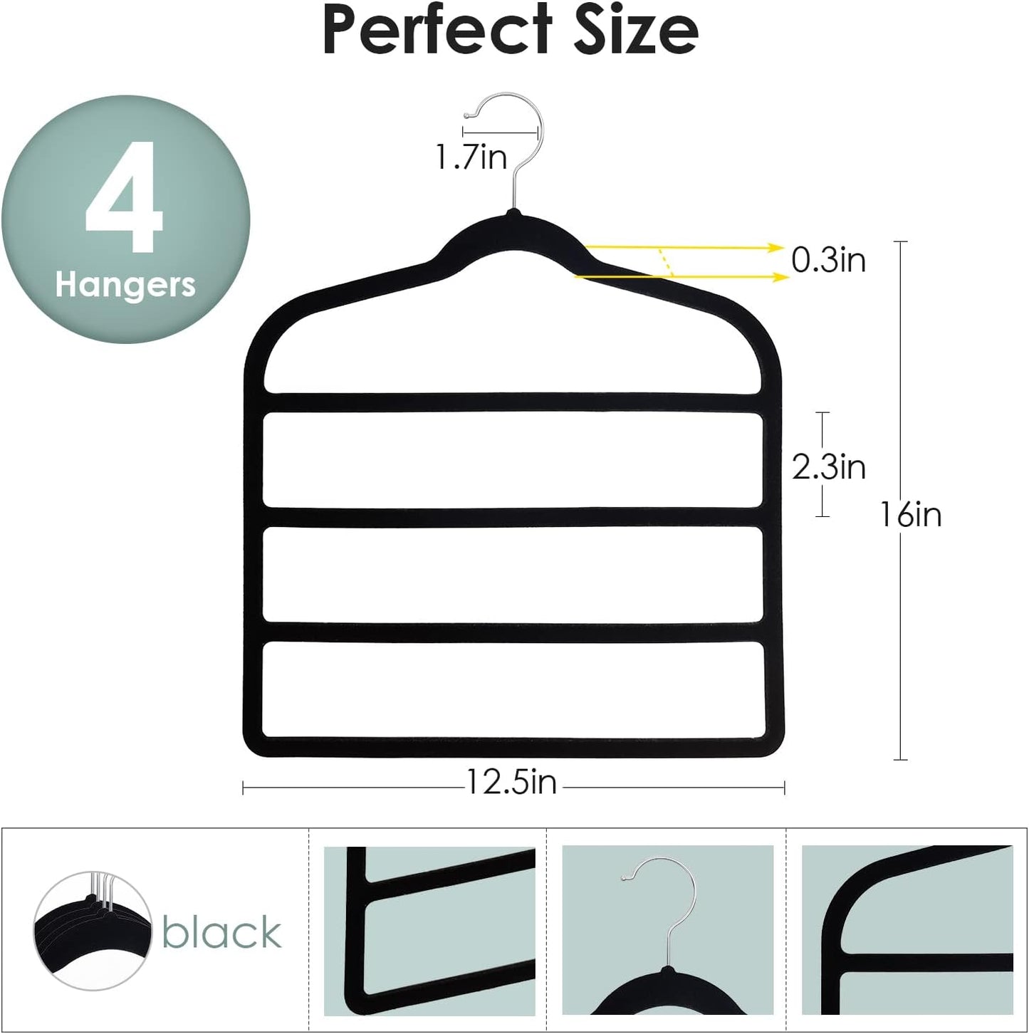 Velvet Hangers Space Saving Non Slip Pant Velvet Hangers, DUDUCOFU 4 Pack Black Multi Layer Clothes Hangers Closet Organizer for Pants Trousers Scarf