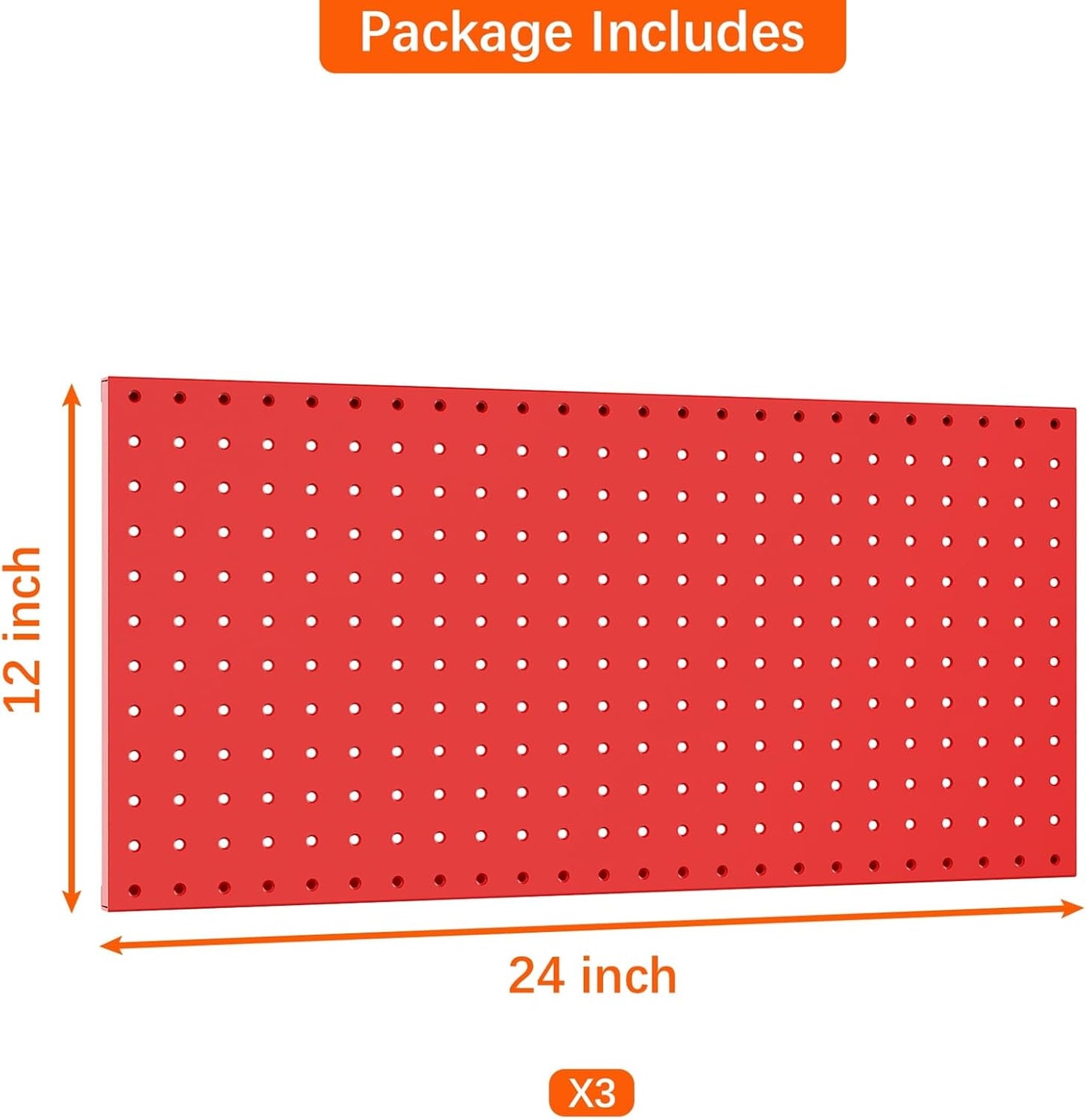 TORACK 3 PCS Metal Pegboard Panels(12x24 inch) for Wall Garage Tools Storage Pegboard System for Workbench, Modular Peg Board Tool Organizer Board Kit(Pack of 3, Red)