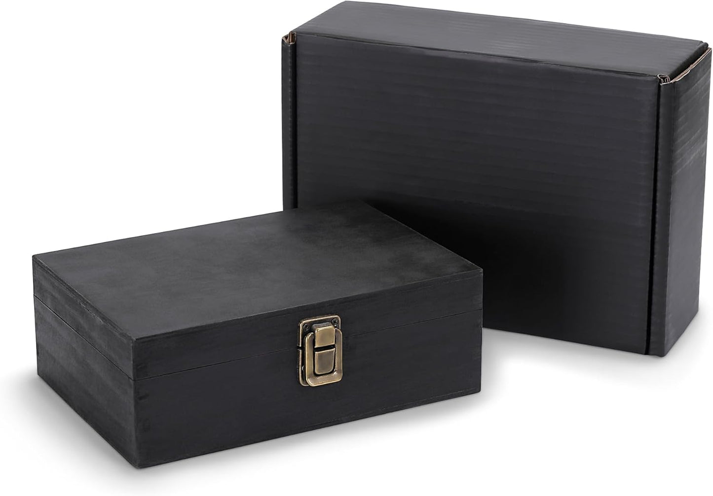 makerflo Large Black Pine Wood Memory Box with Black Felt Inside, Hinged with Clasp, Keepsake Wooden Box Ideal for Craft and Personalization (Laser Engraving, Epoxy, UV DTF, and Vinyl) – Pack of 12