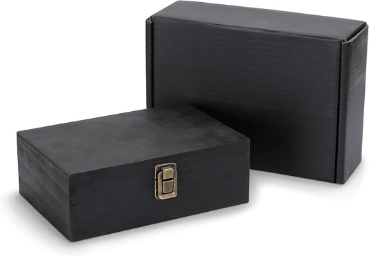 makerflo Large Black Pine Wood Memory Box with Black Felt Inside, Hinged with Clasp, Keepsake Wooden Box Ideal for Craft and Personalization (Laser Engraving, Epoxy, UV DTF, and Vinyl) – Pack of 12