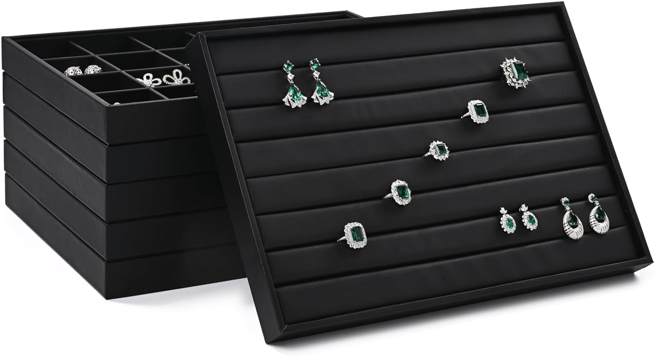 Ring Display Tray Black Jewelry Organizer Tray PU Leather Ring Earrings Display Organizer Tray