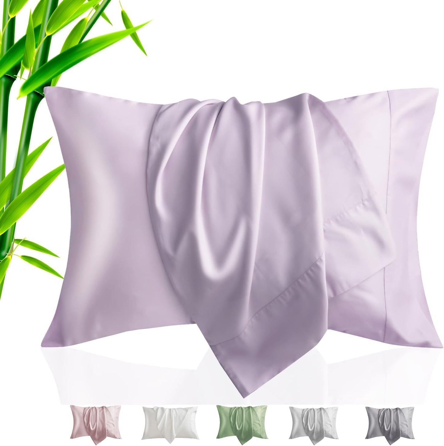TELUS Pillow Cases King Size 2 Pack, Bamboo Rayon & Lyocell Pillowcase with Envelope Closure, Cooling Breathable Pillow Cover for Hot Sleeper & Night Sweats, 20x40 inch, Light Purple