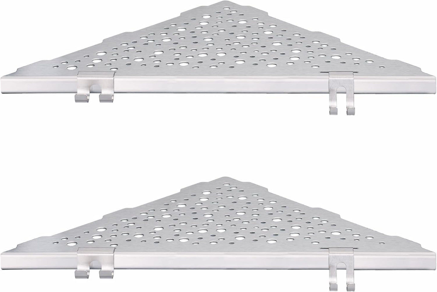 Shower Corner Shelf with 4 Hooks,No-Drill 10" Brushed Nickel 304 Stainless Steel Recessed Shelves for Bathroom Tile Walls,2-Pack
