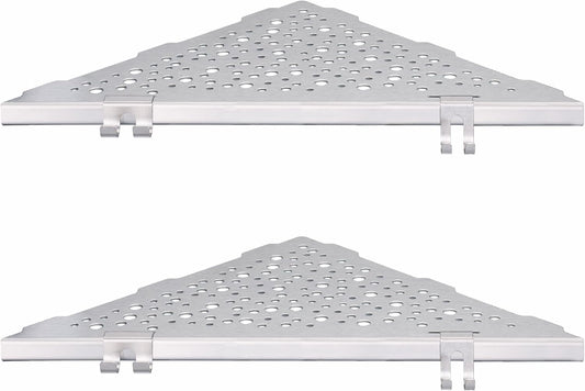 Shower Corner Shelf with 4 Hooks,No-Drill 10" Brushed Nickel 304 Stainless Steel Recessed Shelves for Bathroom Tile Walls,2-Pack