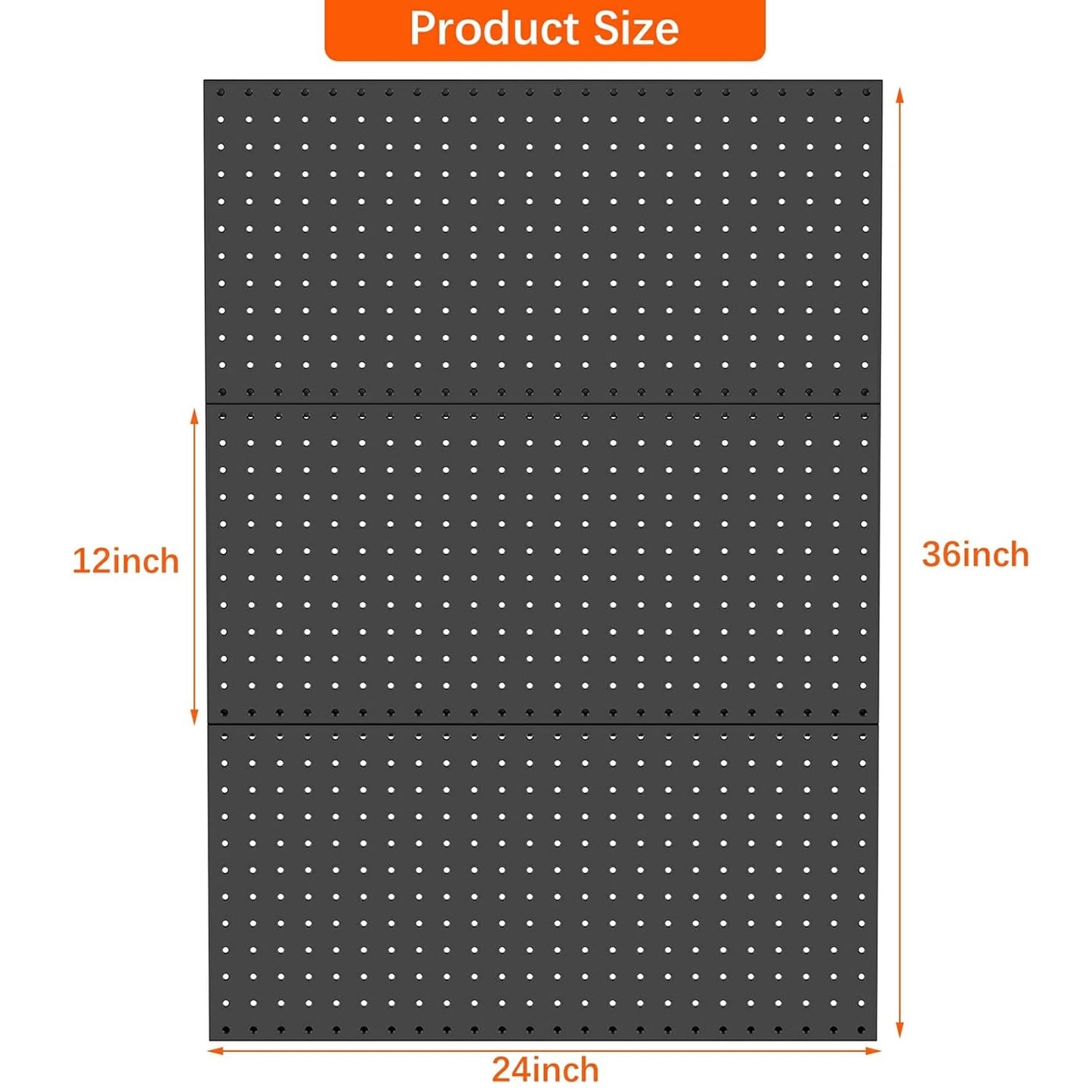 TORACK 3-Pack 12x24 inch Metal Pegboard Panels for Garage Wall, Tools Organizer Pegboard for Workbench, Workshop, Modular Peg Board Tool Storage Board for Pegs(Black)