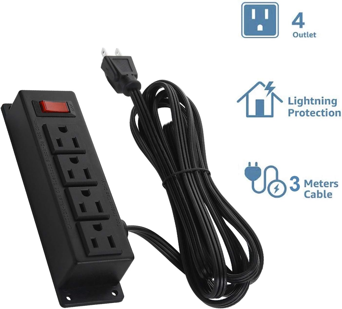 2Pack Wall Mount Power Outlet Strip, 4 Outlet Mountable Power Strip with Switch, Under Desk Power Strip Connect with 10ft Cord Mount Under Desk, Workbench, Nightstand, Dresser, Table.(Black)