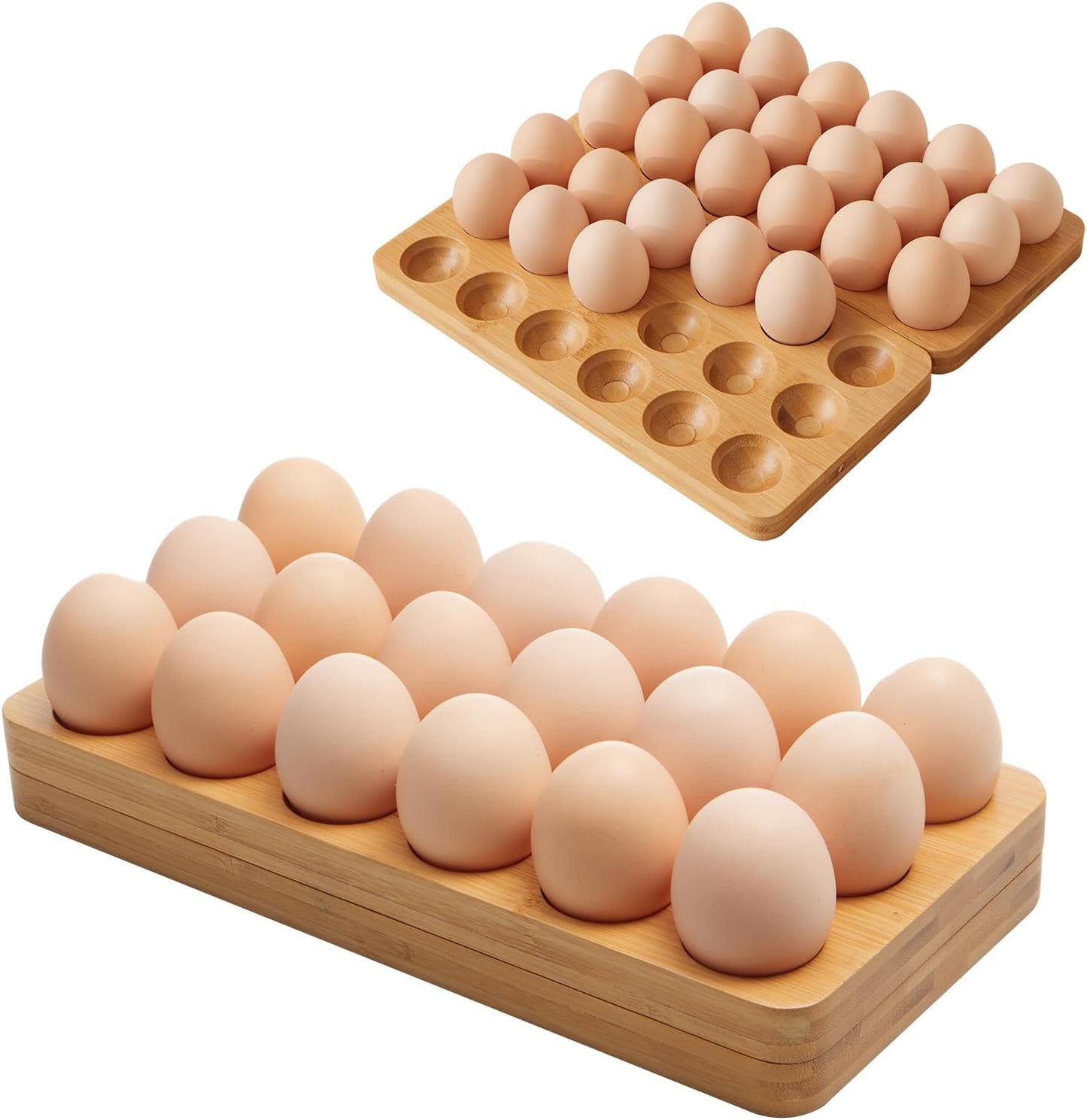 Egg Basket for Chicken Owners Egg Holder Countertop for Parents with Kids Suitable for Kitchen Counter Foldable Wooden Egg Storage Stacks 36 Eggs, Egg Tray Save Counter Space for Display Fresh Eggs