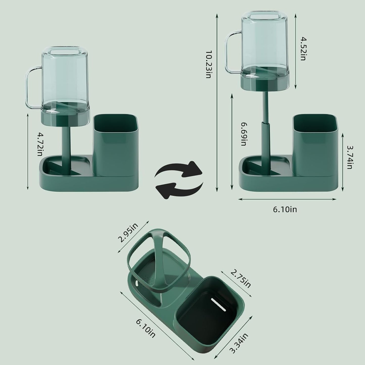 Toothbrush Holder with Cup/Cover Contains 2 Slots, Bathroom Counter Organizer for Electric Toothbrush, Toothpaste, Razors & Small Comb, Tooth Paste Holder for Home Hotel Countertop, Green