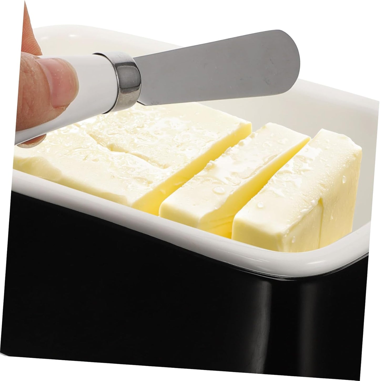 Healifty Ceramic Butter Box with Cutter Airtight Lid Butter Keeper Container for Kitchen Preservation