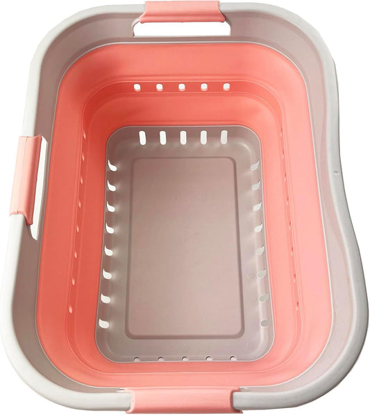 SAMMART Collapsible Plastic Rectangular Laundry Basket - Foldable Pop Up Storage Container/Organizer - Portable Laundry Hamper - Space Saving (Grey/Quartz Pink, 30L)