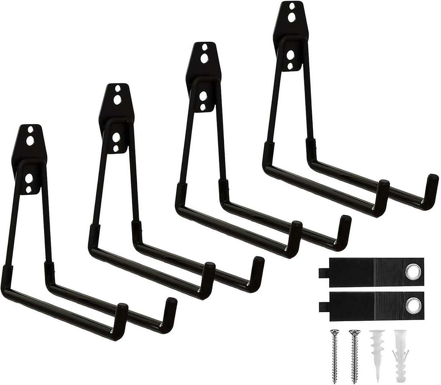 Garage Hooks, 4 Pack 7.7inch Large Square Wall Hooks for Hanging Heavy Duty Ladders, Bikes, Tools Ideal for Garage, Garden, Basement Utility Room Storage (Black)