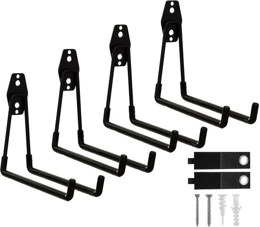 Garage Hooks, 4 Pack 7.7inch Large Square Wall Hooks for Hanging Heavy Duty Ladders, Bikes, Tools Ideal for Garage, Garden, Basement Utility Room Storage (Black)