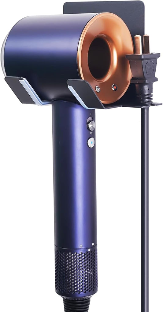 Hair Dryer Holder, Blow Dryer Holder Wall Mounted Hair Tool Organizer Self Adhesive Hair Dryer Holder Wall Mount, Compatible for Dyson Hair Dryer Holder for Bathroom Black PTALSEAW