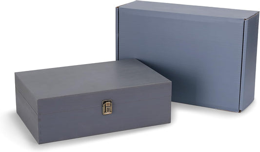 makerflo XL Grey Pine Wood Memory Box with Black Felt Inside, Hinged with Clasp, Keepsake Wooden Box Ideal for Craft and Personalization (Laser Engraving, Epoxy, UV DTF, and Vinyl) – Pack of 12