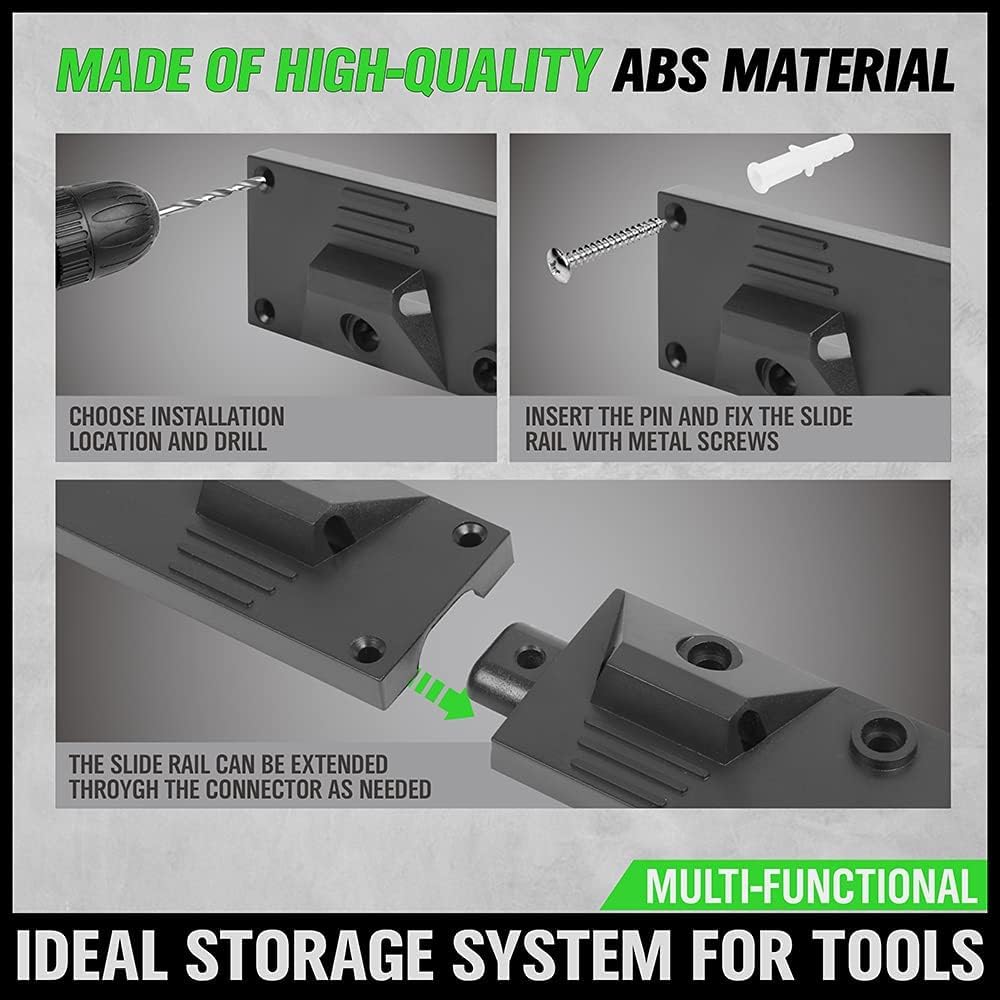 SWANLAKE Plastic 64 Inch Adjustable Storage System, Wall Mounted Hooks Tool Organizer, Garden Tool Hangers, Black