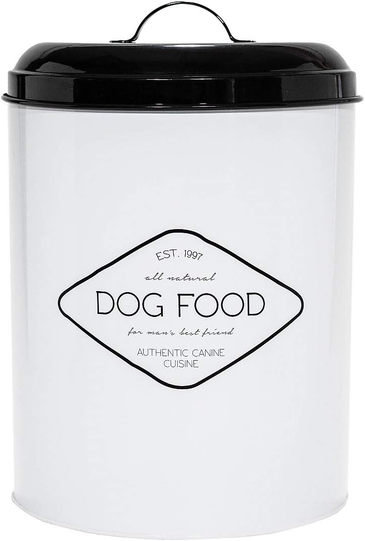 Amici Pet, , Buster All Natural Dog Food Large Metal Storage Bin, White