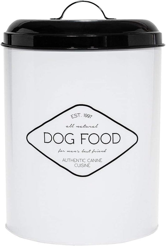 Amici Pet, , Buster All Natural Dog Food Large Metal Storage Bin, White