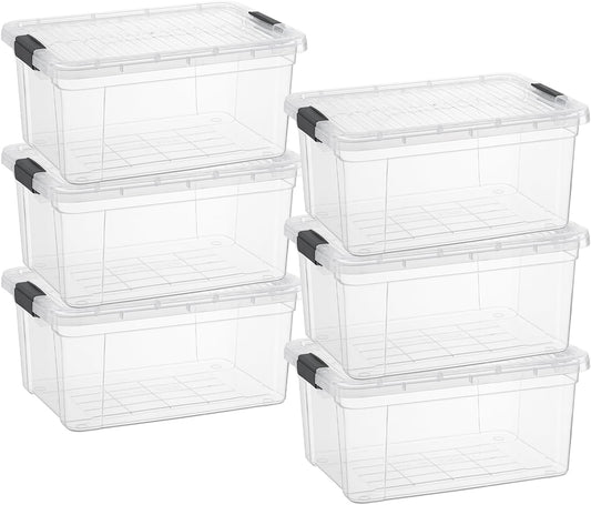 Superio Clear Storage Boxes with Lids, 21 Quart Plastic Container Bins for Organizing, Stackable Crates, BPA Free, Non Toxic, Odor Free, Organizers for Home, Office and Dorm, 6 Pack
