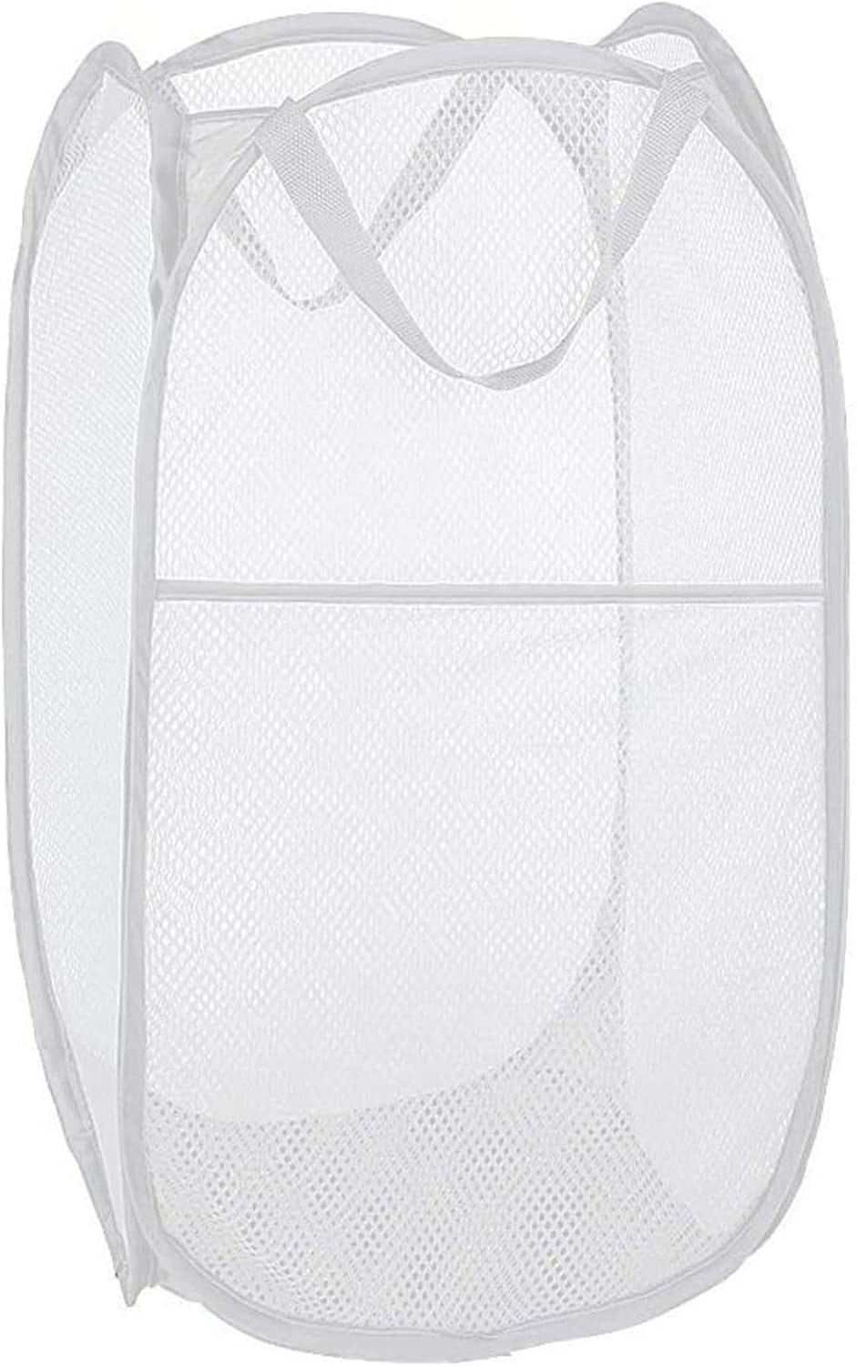 Larpur Popup Laundry Basket, Mesh Clothes Hamper Portable Laundry Hamper with Reinforced Carry Handles, Collapsible for Storage (White)