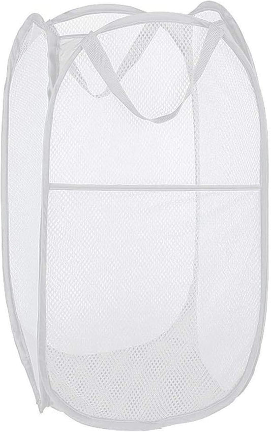 Larpur Popup Laundry Basket, Mesh Clothes Hamper Portable Laundry Hamper with Reinforced Carry Handles, Collapsible for Storage (White)