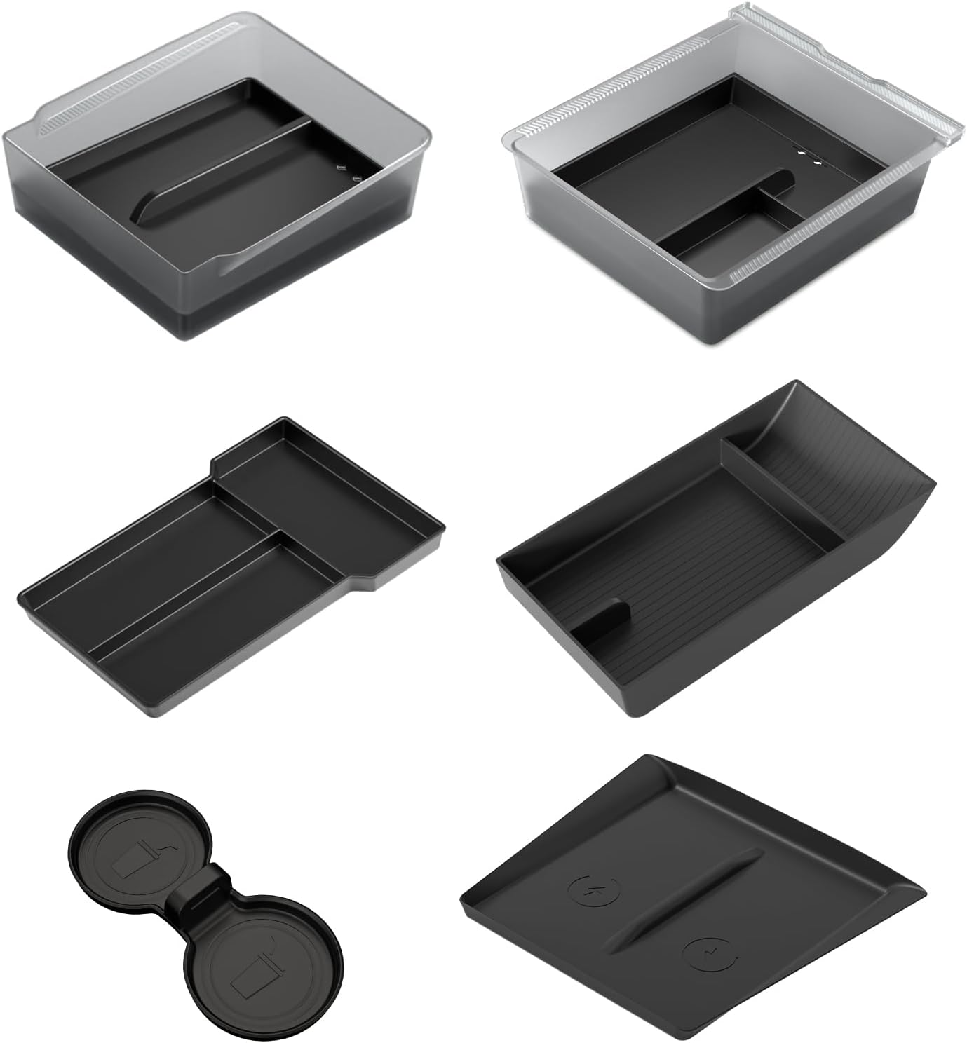 Center Console Organizer Tray for Tesla Model Y Juniper Accessories 2025 2026, [Premium PC + Soft Silicone Liner] Console Organizer & Armrest Storage Box Cup Holder Wireless Charging Mat 8 PCS