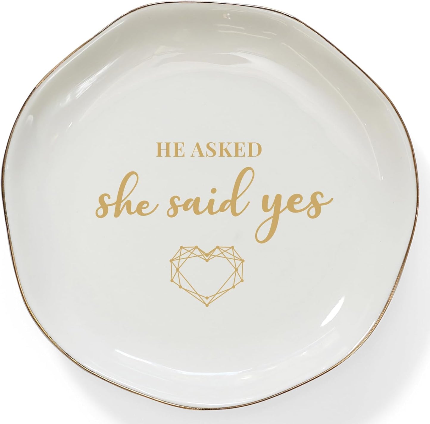 HOME SMILE He Asked and She Said Yes Ring Dish-Wedding Engagement Gifts for Women Bride to Be,Ceramic White