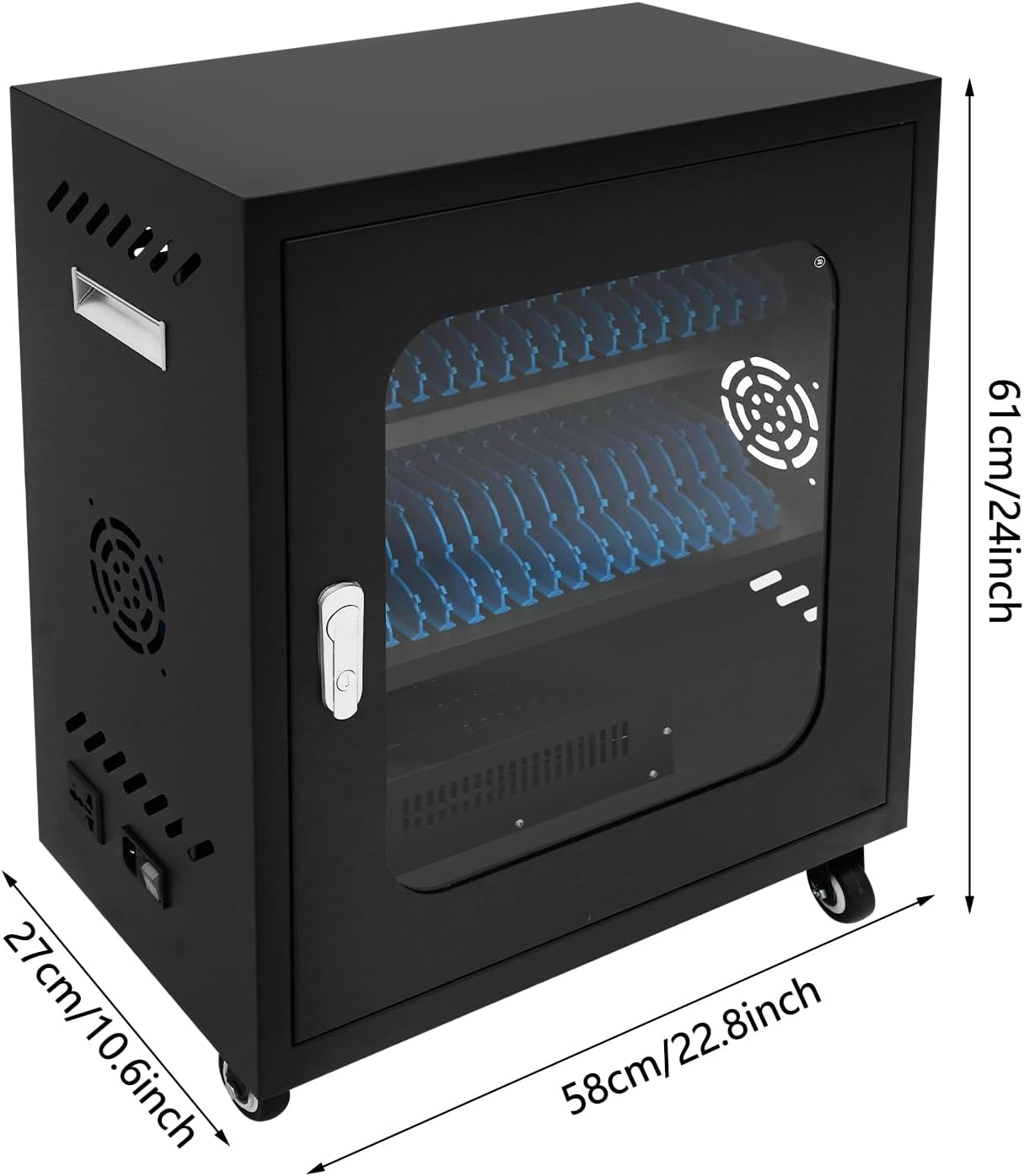 Mobile Phone Charging Cabinet 40-Port Charge Station with 4 Universal Wheels (2 Brakes) & Visible Door 40 Device Charging Cart Mobile Charge Station for Cell Phones Less Than 8'' In Size(Black)
