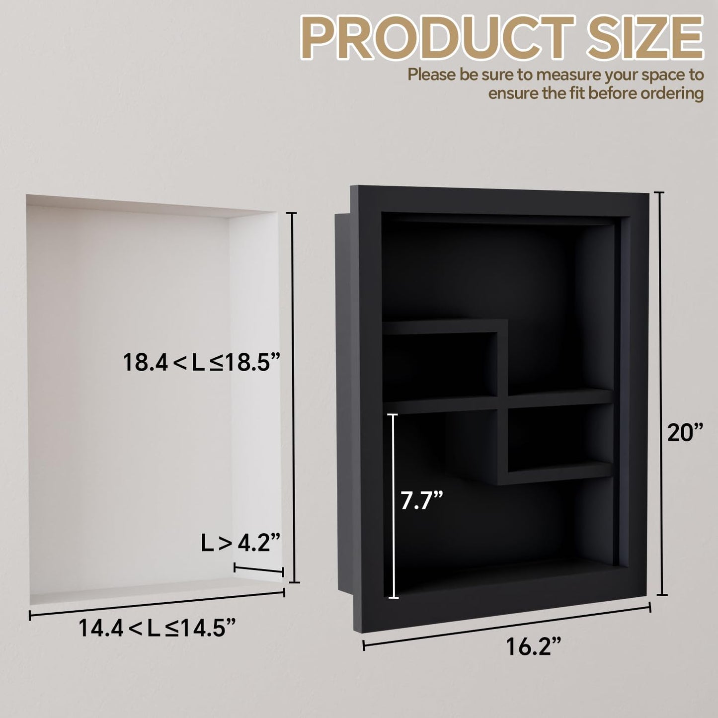 Solid Wood 14 X 18 Recessed Medicine Cabinet,2-Tier, Medicine Cabinet Organizer,Wall Niche, Bathroom Wall Cabinet, Recessed Bathroom Cabinet, Bathroom Cabinet with Storage Black