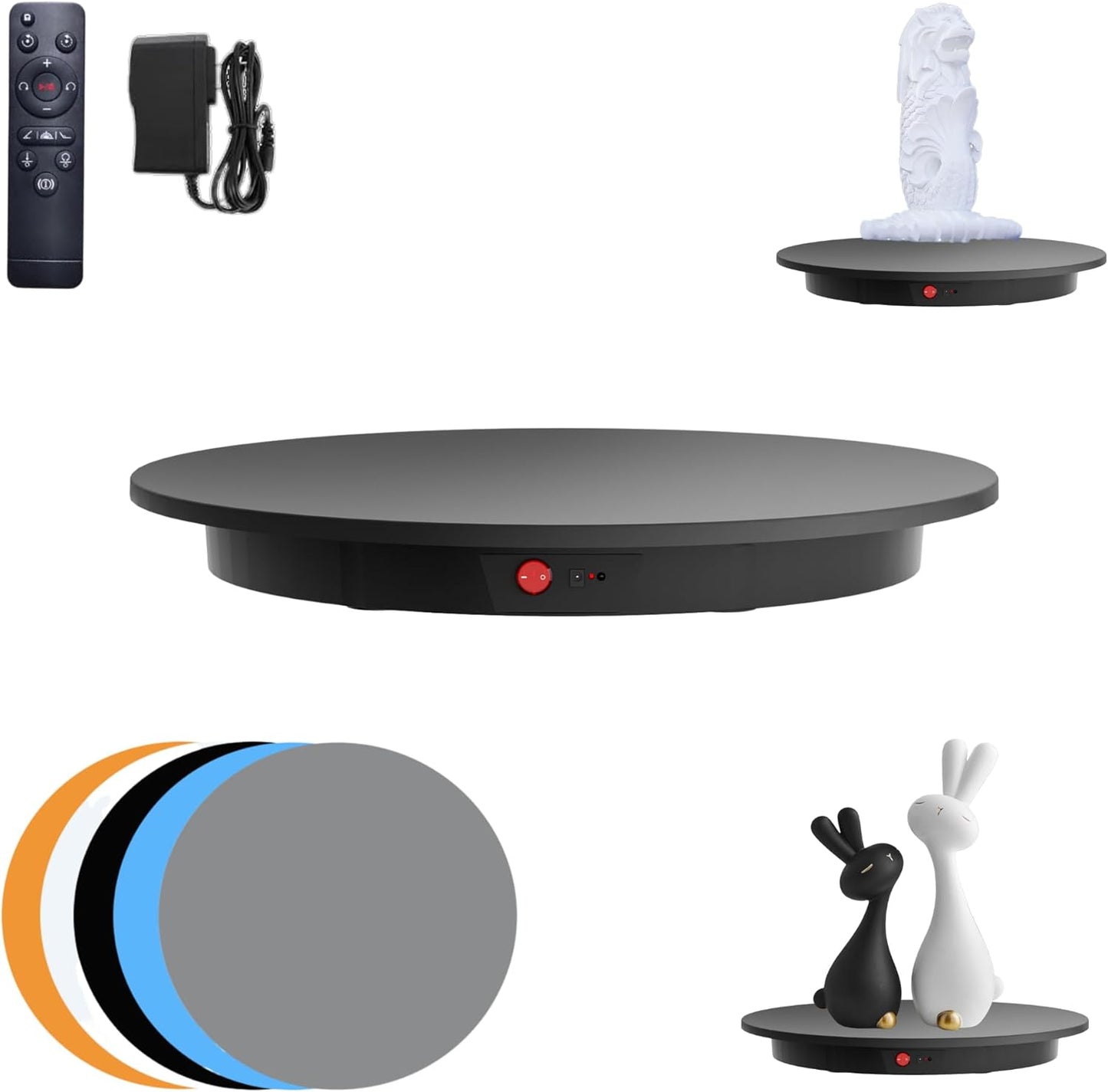 JAYEGT Motorized Rotating Display Stand, 350Lbs Load，360 Degree Electric Rotating Potography Turntable for Products Display，Live Show， Remote Control +5 Colors Backgrounds (Black/16.5inch /Wired)