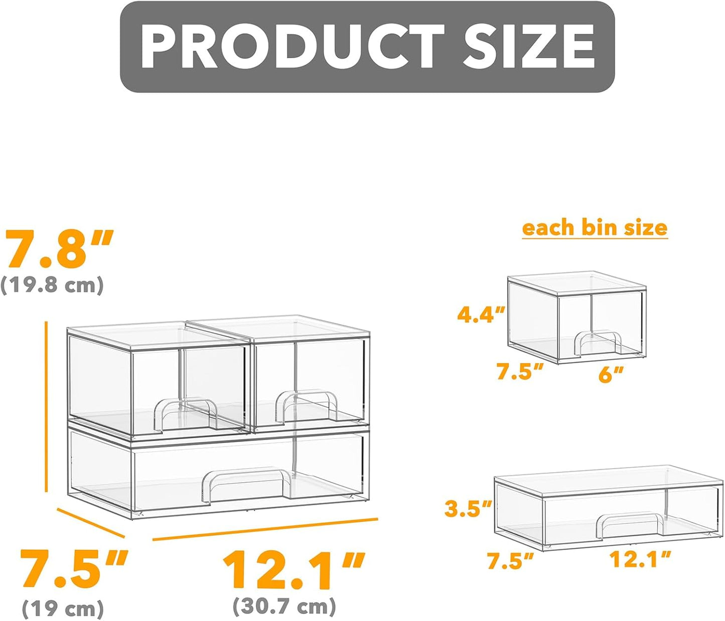 SpaceAid Bottle Storage Organizer Baby - Acrylic Bottles Station Organizer Container, Stackable Clear Drawers for Countertop, Vanity, Bathroom, Cabinet, Pantry Organization, 3 Pack, 2S1L, 7.8"H