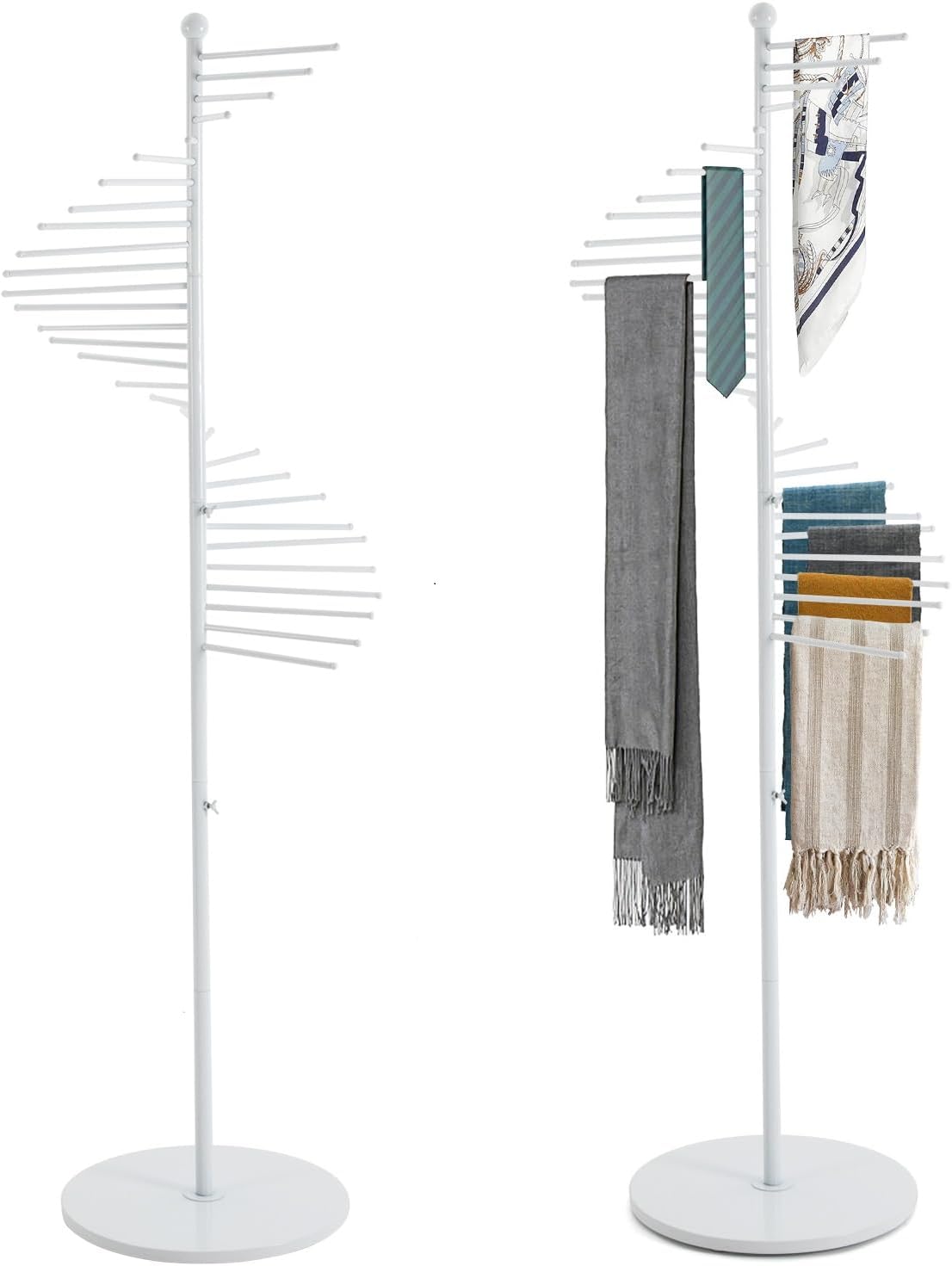 Spiral Scarf Display Stand, Freestanding Hijab Organizer with Multiple Rods, Metal Scarf Rack for Clothing Store Home, White