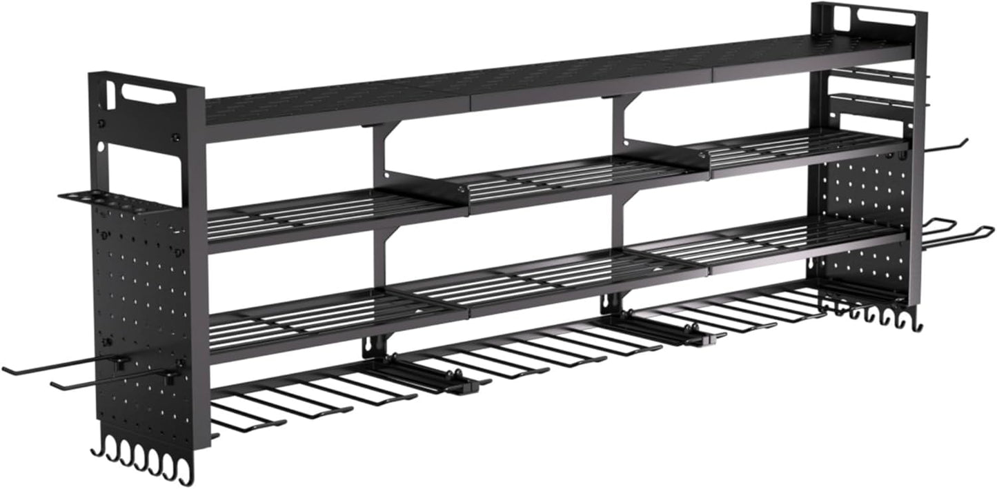 49" W Super Large Power Tool Organizer Wall Mount,Heavy Duty Cordless Tool Organizer with 14 Drill Holder,450 Lbs Capacity 4-Layer Garage Organization for Garage and Workshop (Black)