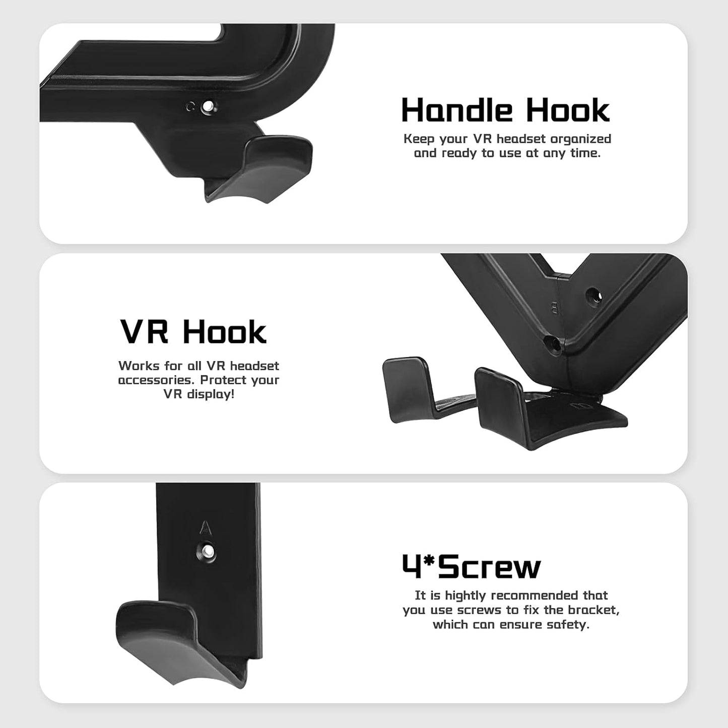 Geekria VR Wall Mount Storage Stand Compatible with Playstation VR2, Meta Quest 2, HTC Vive, Vive Pro, Valve Index, Mixed Reality Headsets Holder (Black)