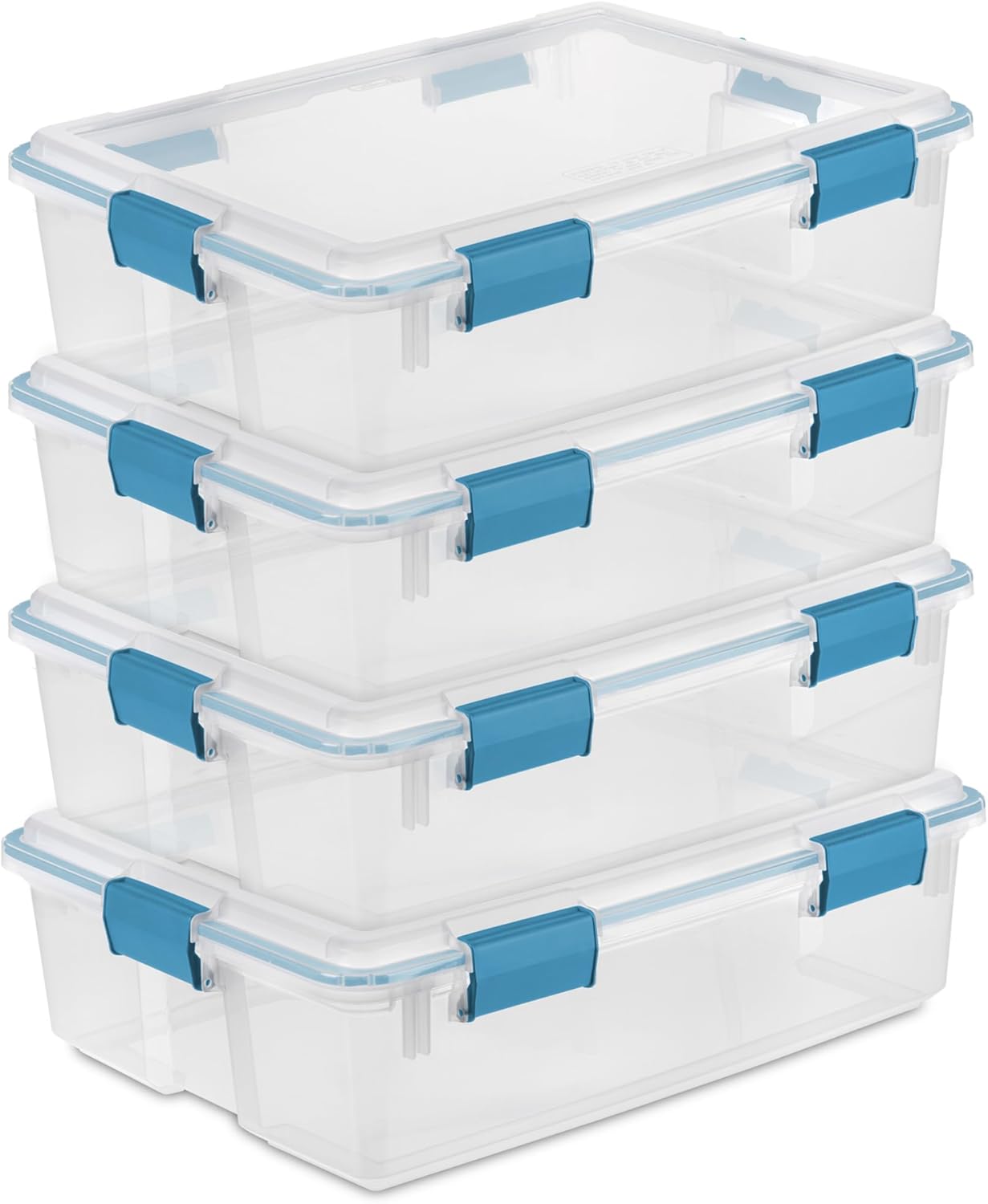 Sterilite 4-Pack Gasket Box, Weather-Resistant Storage Bins with Latching Lids, 37 Quart - Heavy-Duty Organizing Containers for Closet, Bathroom, and Office
