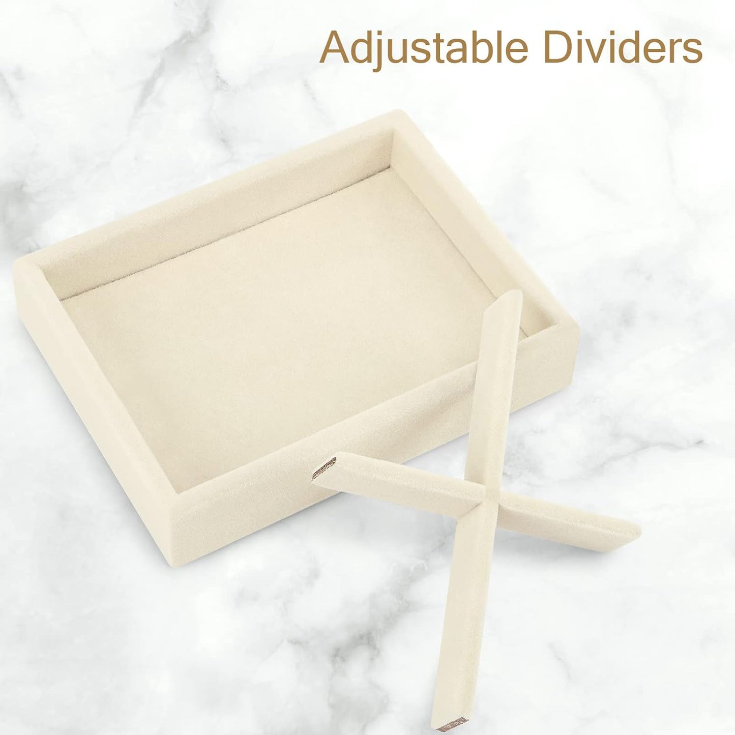 DesignSter Small Jewelry Tray-Ring Organizer 2PCS Premium Velvet Rings Earrings Display Tray Storage Insert Holder for Jewelry Box, Drawer, Dresser (4 Grids, Beige)