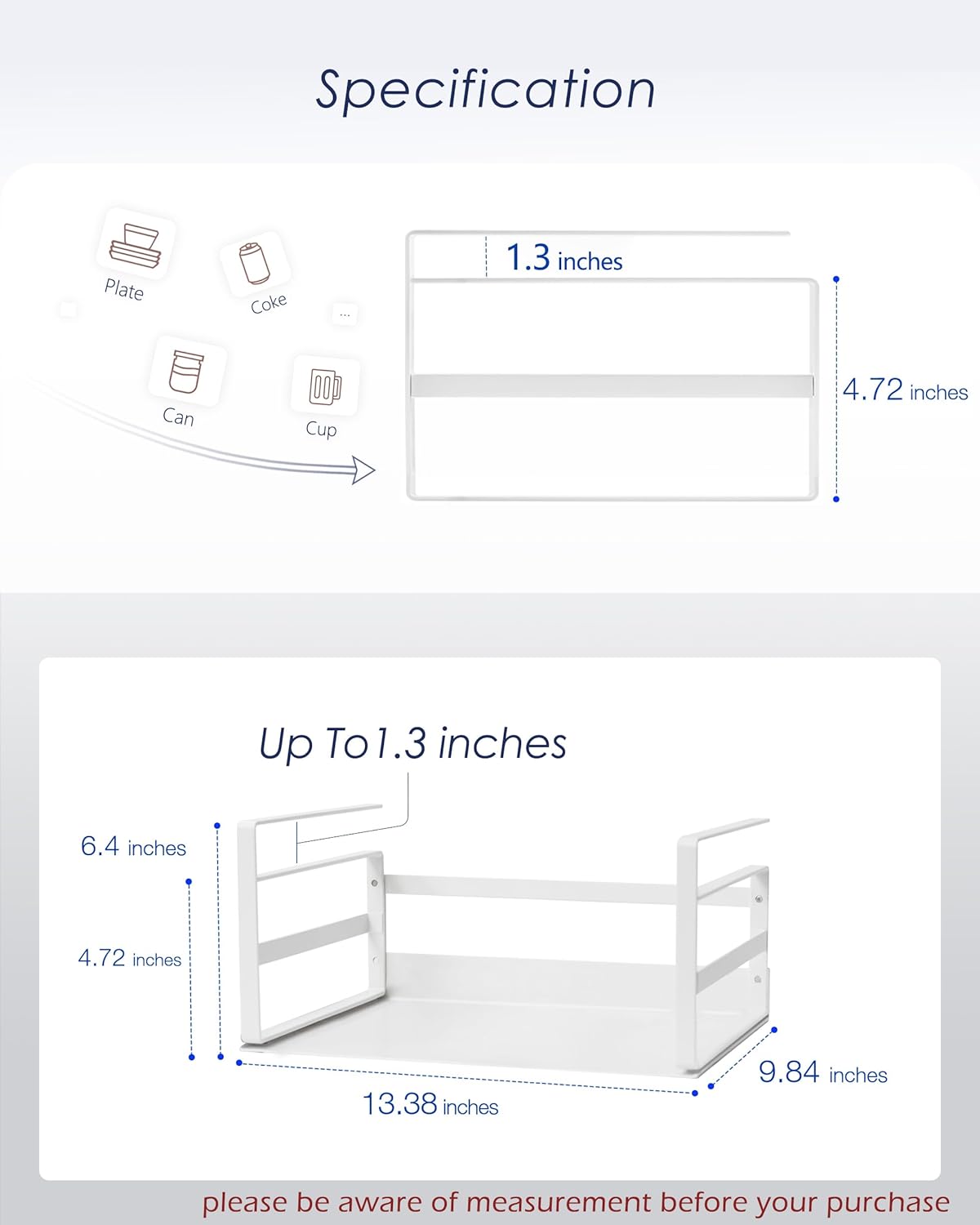 Nxconsu 2Pack Under Shelf Storage Basket Organizer Hanging Holder for Cabinet Pantry Kitchen Cupboard Desk Counter Bookshelf Organization Add-on Space Saver Heavy Duty Slide-in White