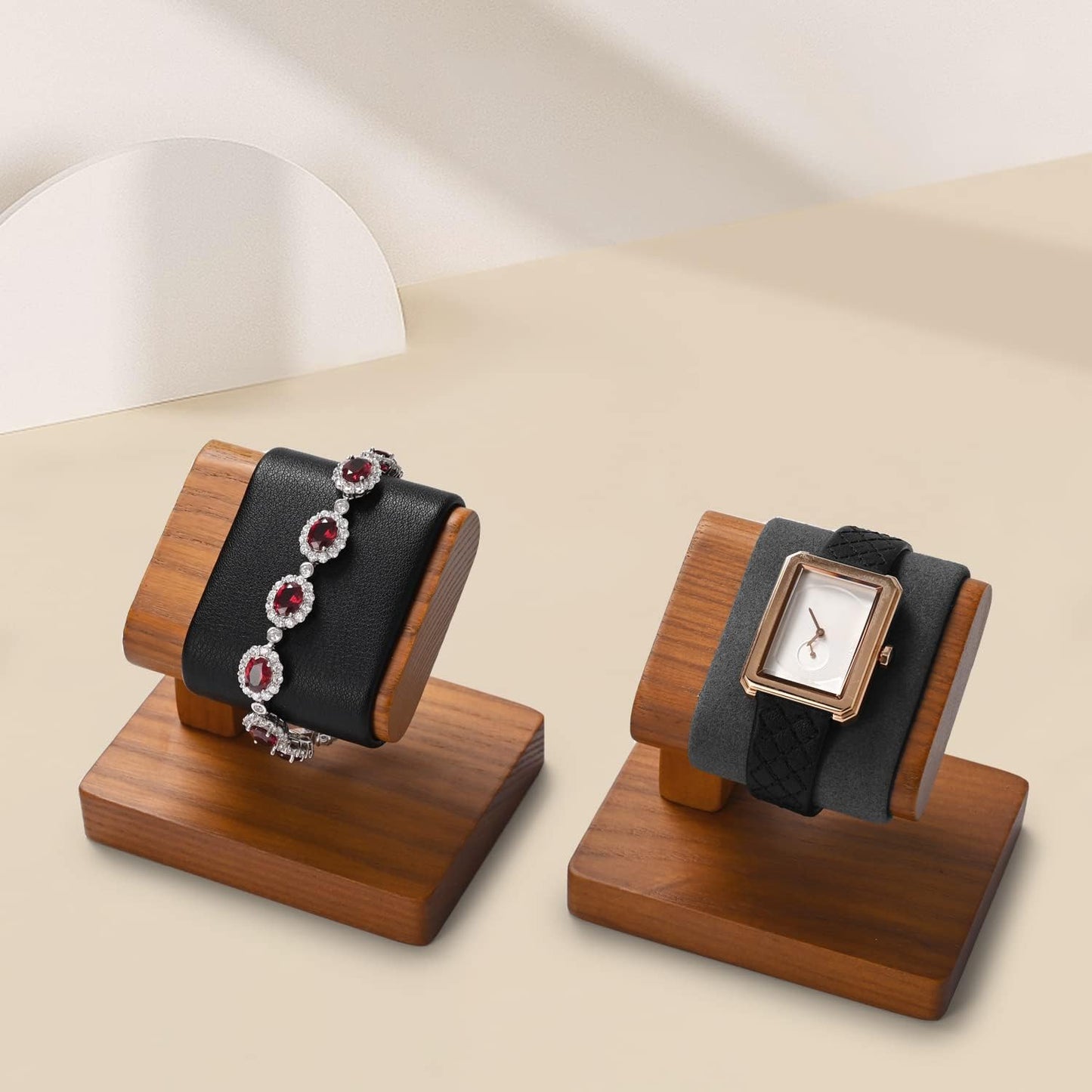 Oirlv Solid Wood Single Watch Display Stand Showcase Bracelet Bangle Jewelry Display Holder Wristwatch Holder for Men or Women(Grey)
