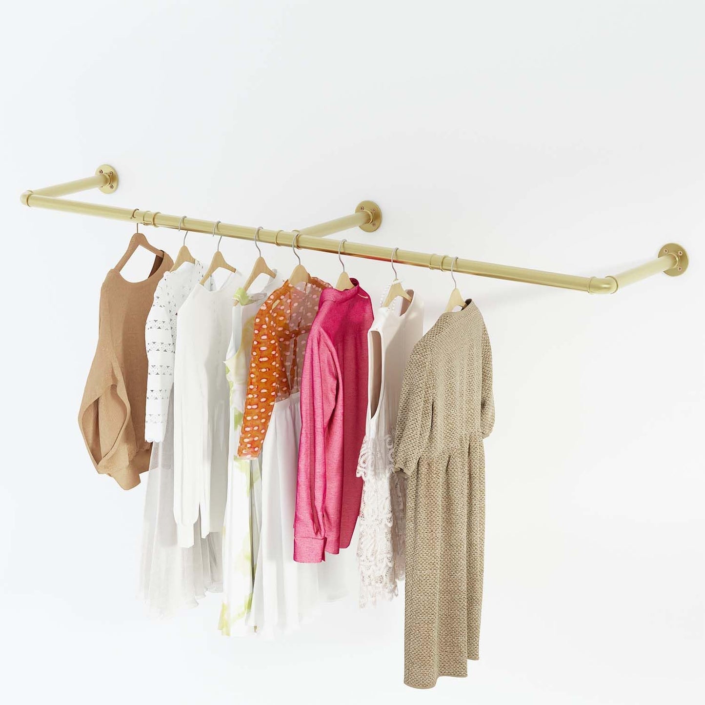 Wall Mounted Clothes Rack, 72" Industrial Pipe Clothing Rack, Heavy Duty Gold Garment Rack Bar, Multi-Function Hanging Clothes Rod for Laundry Room,Bedroom,Dressing Room,Closet Storage