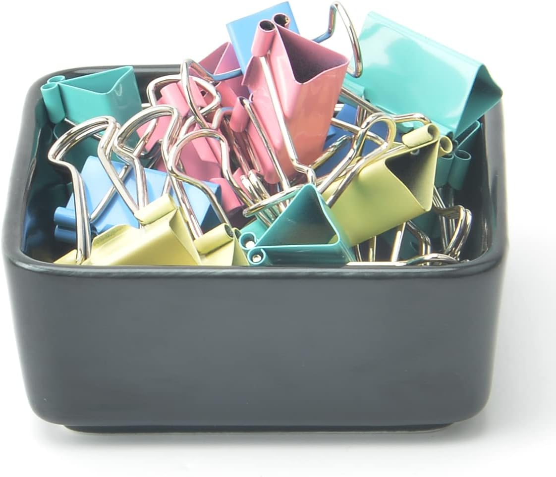 Ceramic Paper Clip Holder 2 PCS Set, Square Paper Clip Dispenser Organizer for Desk, Cute Office Binder Clip Holder Bobby Pin and Hair Clip Holder, Paper Clamp Holders Gift for Office, White