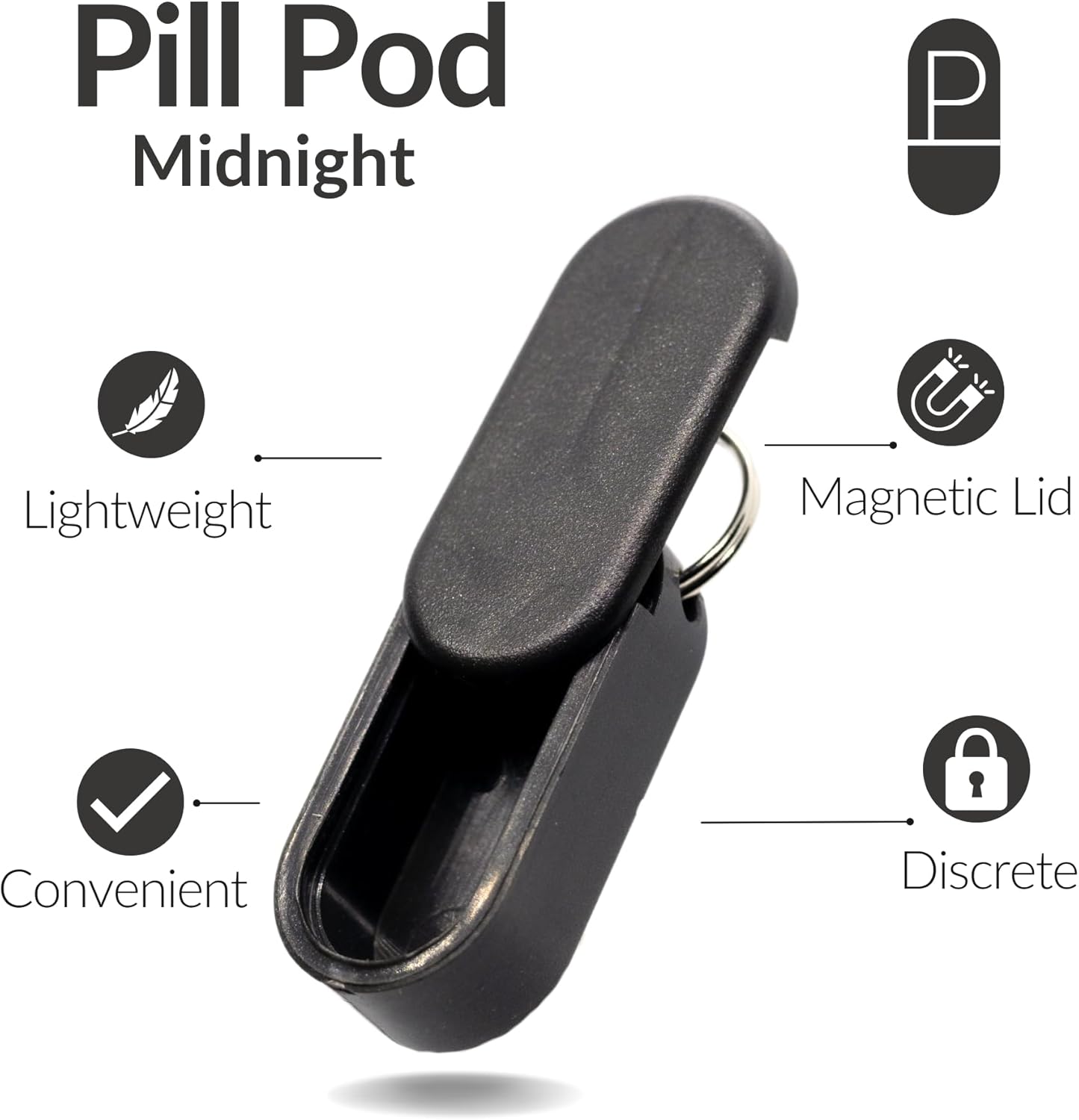 Magnetic Keychain Pill Holder - Compact, Durable, Lightweight with Sleek Minimalist Design - Secure, Discrete, Portable Pill Holder Keychain for Everyday Use (Midnight)