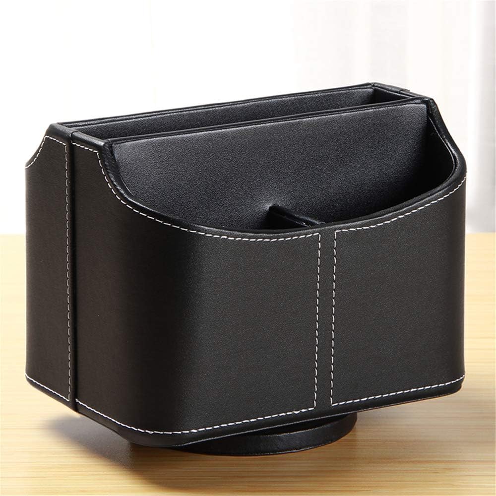 PU Leather Remote Control Holder,360 Degree Spinning Desk TV Remote Caddy,Desk Organizers and Accessories,for Controller,Media,Mail,Calculator,Mobile Phone,Pen Storage Holder(Black)