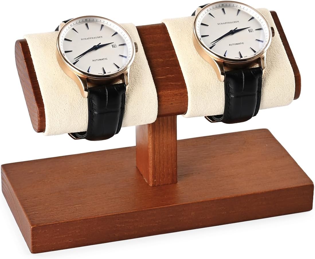 Oirlv Solid Wood Double Watch Display Stand Watch Bracelet Organizer(Creamy-white)