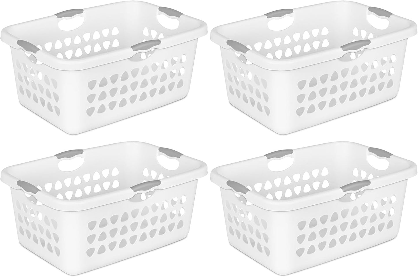 Sterilite 4 Pack Ultra Laundry Basket, Plastic Clothes Hamper, Large Rectangle Bin with 4 Comfort Grip Handles, 2 Bushel Capacity, White