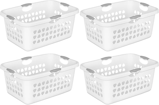 Sterilite 4 Pack Ultra Laundry Basket, Plastic Clothes Hamper, Large Rectangle Bin with 4 Comfort Grip Handles, 2 Bushel Capacity, White