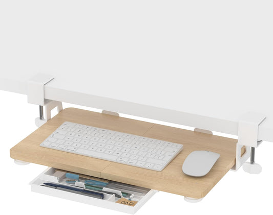 ETHU Keyboard Tray Under Desk, 19.7" X 11.81" Small Size Keyboard Drawer with C Clamp-on Mount Easy to Install, Computer Keyboard Stand Slide Pull Out, Ergonomic Keyboard Tray for Home & Office, Oak